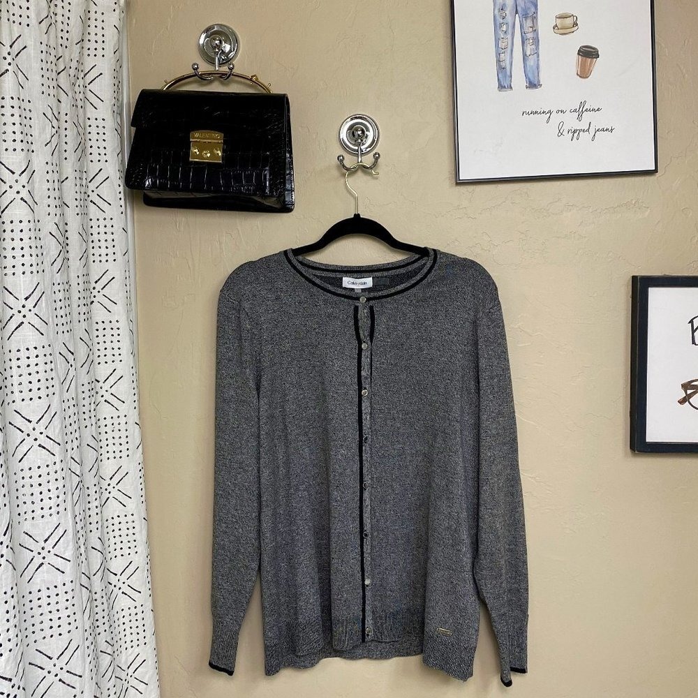 Calvin Klein Womens Grey‎ Marled Button Front Cardigan Sweater Size L